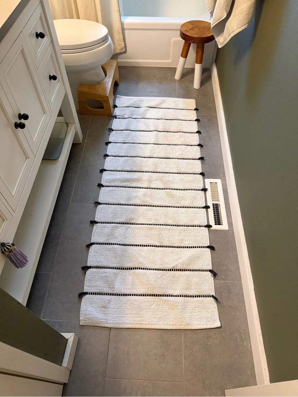 West Elm Organic Tassel Stripe Bath Mat, White, 24